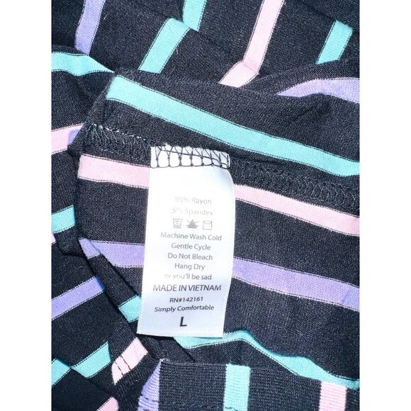 LuLaRoe Julia Striped Dress Large Black Multicolor Short Sleeve Stretchy Knit - Picture 4 of 5